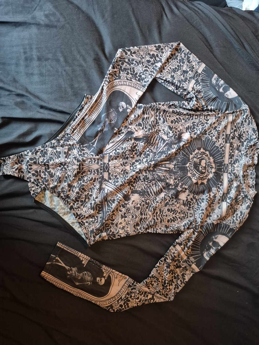 Sheer Gothic Skeleton Print Bodysuit